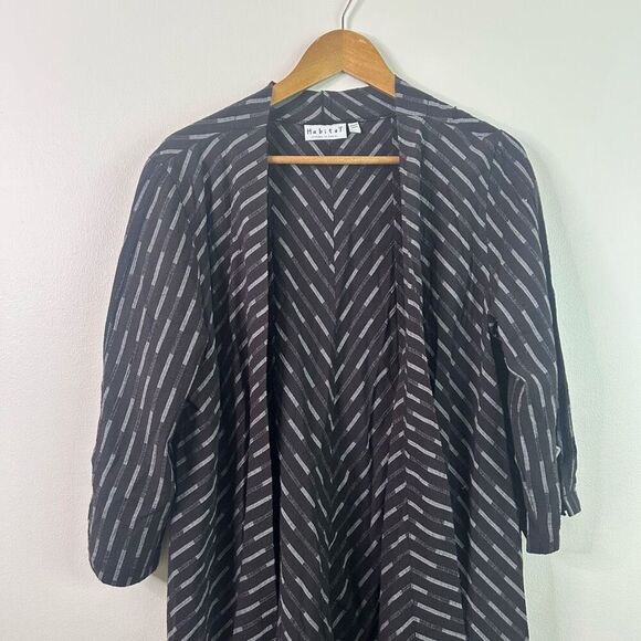 Habitat Black Striped Open Front Cardigan Jacket Women’s L Artsy Drape - Picture 2 of 11